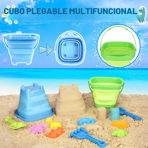 Miniatura 4 de FHOZGECY - Juguetes de playa, 31 piezas de juguetes de arena, juguetes de caja de arena con 2 camiones, 2 cubos de arena plegables, juego de palas