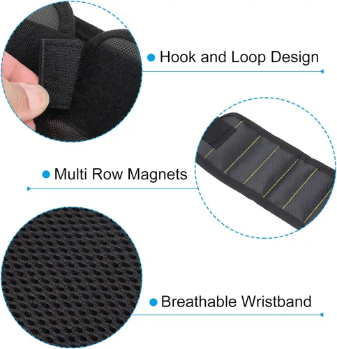 Miniatura 4 de PATIKIL Pulsera magnética de 3 filas, banda magnética para cinturón de herramientas para sujetar tornillos, clavos, brocas, regalo para hombres