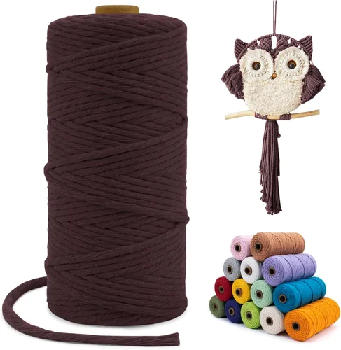 Miniatura 49 de Cuerda de macramé de una sola hebra de 0.197 in x 110 yardas, cuerda de macramé de algodón natural de 0.197 in, cuerda de algodón grueso para colgar