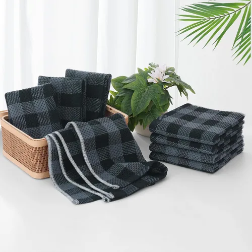 Miniatura 6 de homing Buffalo - Juego de 8 paños de cocina y paños de cocina a cuadros, 12 x 12 pulgadas y 13 x 28 pulgadas, juego de 8 toallas de cocina de Gris