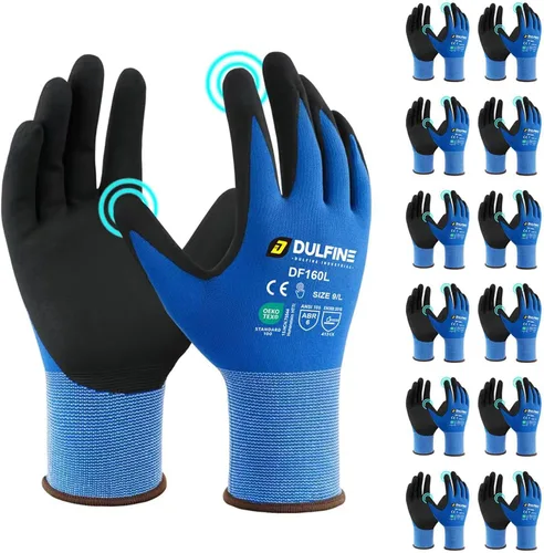 Miniatura 12 de DULFINE Safety Work Gloves for Men & Women, MicroFoam Nitrile Coated Nylon Black Grip for General Purpose, 3/6/12/36 Pairs Gris