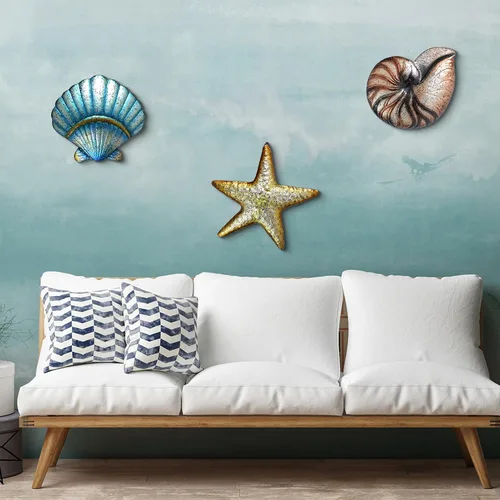 Miniatura 3 de Weibefee 3 piezas de decoración de pared de playa de metal, conchas de estrella de mar, decoración del día de la madre, decoración del día