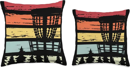 Miniatura 3 de Disc Golfing Abstract Painting Birdie Stroke Par Disc Retro Sunset Target Golfing - Almohada de 9 agujeros, 16 x 16 pulgadas, multicolor