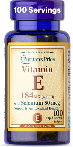 Puritan's Pride Vitamina E 184 mg (400 UI) con selenio 50mcg, suplemento vitamínico para el sistema inmunológico y apoyo antioxidante para la salud,