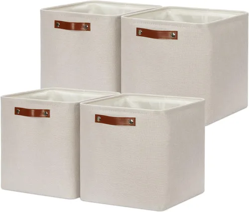Miniatura 35 de DULLEMELO Juego de 4 cubos de almacenamiento, cesta de almacenamiento de tela para estantes, armario, cuarto del bebé, almacenamiento de juguetes