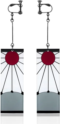925 Sterling Silver Tanjiro Earrings,Anime Demon Slayer Cosplay Tanjiro Black Earrings Ear clip Kimetsu No Yaiba Hanafuda Halloween For Men Women