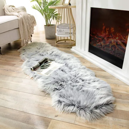 Miniatura 27 de Ashler Home Deco - Tapete de pelo sintético de oveja, mullido, suave, de 2 x 3 pies, lavable a máquina, dormitorio, habitación de los niños, sala