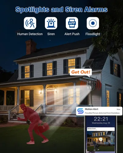 Miniatura 5 de Septekon 2K Cámaras de seguridad solar inalámbricas para exteriores 2 paquete, cámara para exteriores con batería de 360°PTZ, cámara WiFi de 2.4G