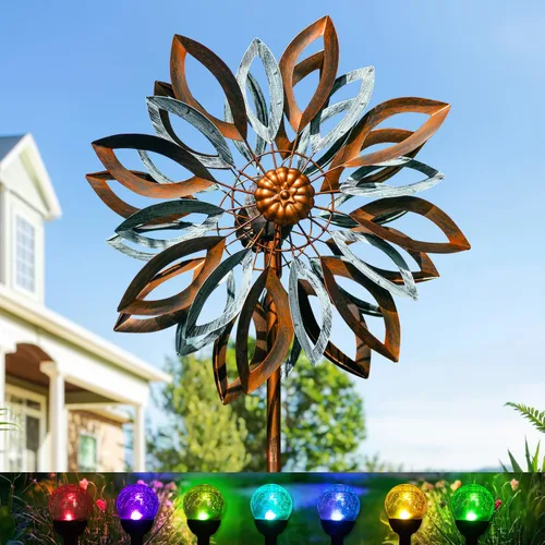 Miniatura 8 de LimeHill Molinillos de viento grandes de metal para exteriores para patio y jardín, esculturas de viento cinéticas y molinillos con estaca