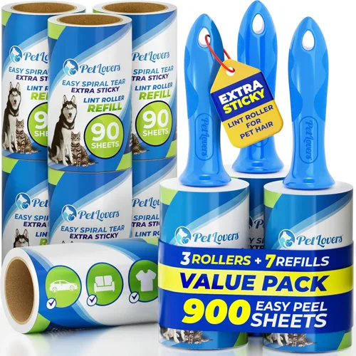 Miniatura 13 de PetLovers Juego de Rodillos Quitapelusas Extra Adhesivos de Gran Valor 450 Hojas para la Eliminación de Pelo de Mascotas y Ropa, Removedor de Pelusa