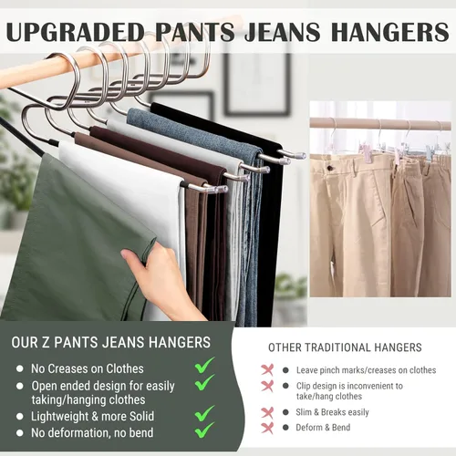 Miniatura 4 de DOIOWN - Perchas de extremo abierto para jeans - 10 perchas de jeans de acero inoxidable de 8 mm de grosor, perchas versátiles antideslizantes