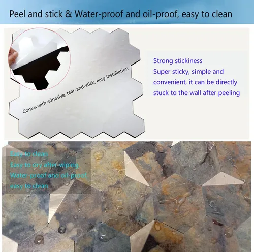 Miniatura 5 de Azulejo de pared de PVC autoadhesivo de 5 hojas para cocina, baño, adhesivo de aluminio hexagonal autoadhesivo de 12 x 10.4 x 0.15 pulgadas