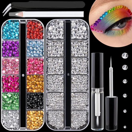 Miniatura 8 de Kits de diamantes de imitación de espalda plana, diamantes de imitación coloridos+gemas de cristal AB con pegamento de secado rápido+lápiz