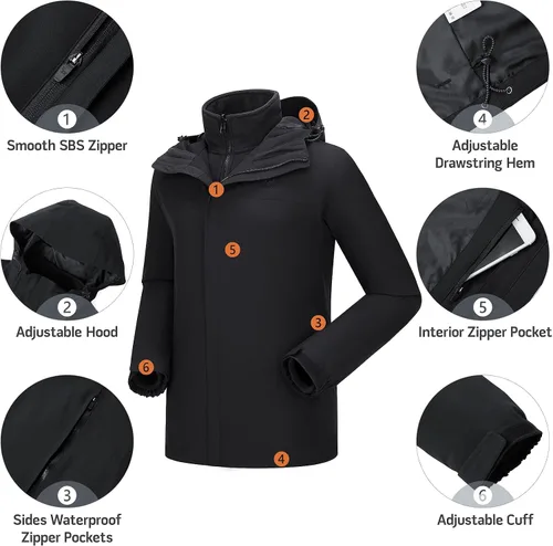 Miniatura 4 de CAMEL CROWN Men's Ski Jacket 3 in 1 Waterproof Winter Jacket Snow Jacket Windproof Hooded with Inner Warm Fleece Coat