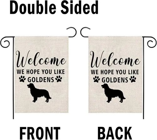 Miniatura 2 de Golden Retriever - Bandera de jardín Golden Retriever con la frase "Welcome We Hope You Like Goldens", bandera de jardín (Like Goldens F)