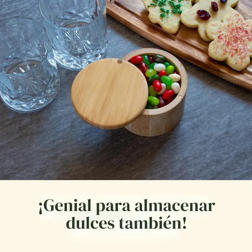 Miniatura 5 de Totally Bamboo Salero con Tapa Giratoria – Contenedor de Almacenamiento de Bambú para Encimera de Cocina con Cierre Magnético – Ideal para Sal