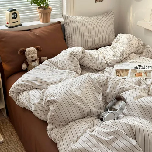 Miniatura 16 de AOJIM Blue & Brown Striped Duvet Cover Twin - 100% Washed Cotton Vintage Farmhouse Bedding Set 3-Piece, Soft Breathable Retro Comforter Cover with
