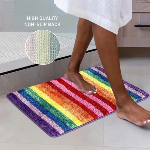 Miniatura 4 de Sisher Alfombra de baño de arcoíris para niños, bonita alfombra de baño colorida, lavable, suave, antideslizante, alfombra de baño de microfibra