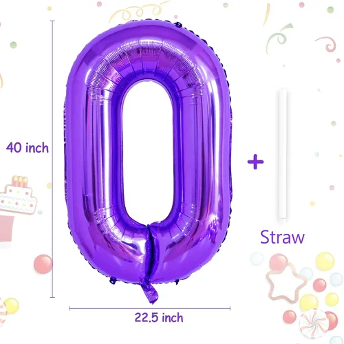 Miniatura 2 de Globo morado número 0 de 40 pulgadas, globos de helio de Mylar de gran tamaño para fiesta de cumpleaños, boda, aniversario, despedida de soltera
