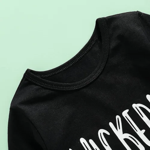 Miniatura 4 de Hnyenmcko Conjunto de ropa de Halloween para bebé niña, camiseta de manga larga con letras y pantalones de campana de calabaza con diadema, 3