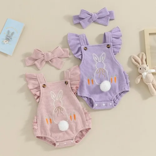 Miniatura 9 de Ropa de verano para bebé recién nacida, con volantes, sin mangas, con diadema