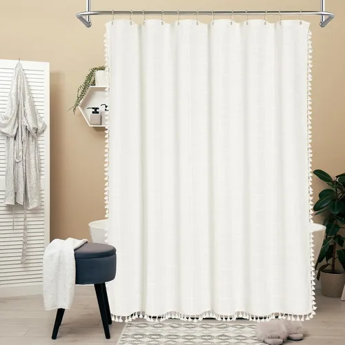 Miniatura 2 de MitoVilla Cortina de ducha extra larga estilo bohemio de color blanco crema, 72 x 84 pulgadas, estilo rústico moderno, de 84 pulgadas, con textura