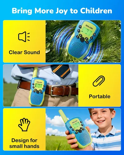 Miniatura 8 de SANJOIN Paquete de 2 walkie talkies para niños, juguetes para niños de 3 a 12 años, juegos al aire libre, walkie talkie de rango de 3 millas