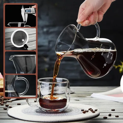 Miniatura 4 de Unbreakable - Cafetera con doble filtro inoxidable de 17 onzas, grueso resistente al calor, gotero de vidrio de borosilicato para verter sobre