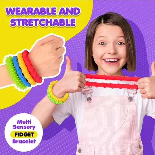 Miniatura 2 de Juguetes Sensoriales Fidget para Niños y Adultos - Paquete de 8 Pulseras Fidget Elásticas Juguetes Sensoriales con Textura y Calmantes