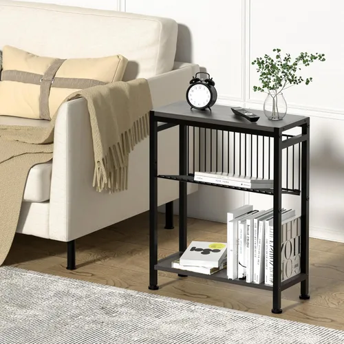 Miniatura 8 de Mesa auxiliar para espacios pequeños, mesa auxiliar estrecha con soporte para revistas, mesa auxiliar delgada de diseño 2 en 1, mesita de noche Gris