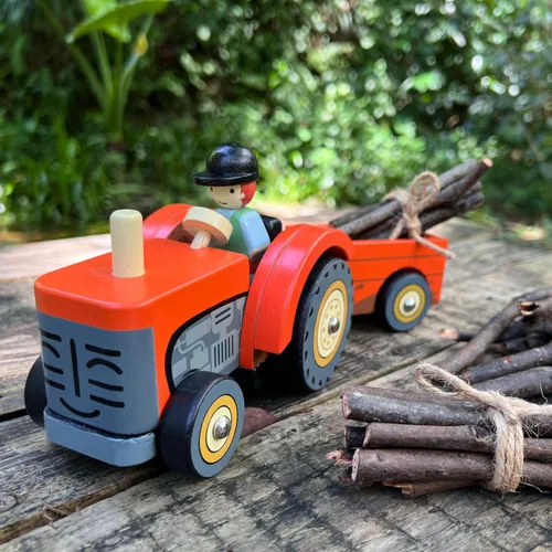 Miniatura 8 de Tender Leaf Toys - Tractor de corral - Juguete de tractor de madera con remolque extraíble, animales y accesorios - Juguete de juego abierto, juego