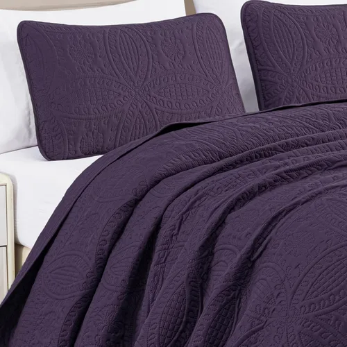 Miniatura 3 de Chezmoi Collection Austin - Juego de colcha extragrande de 3 piezas (tamaño Queen, morado) De gran