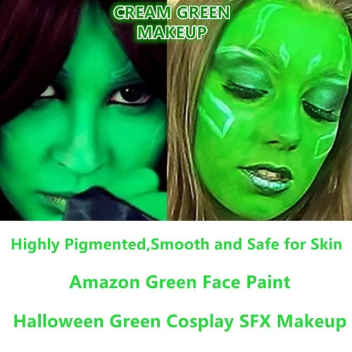 Miniatura 4 de Go Ho Pintura facial verde Amazonas, pintura corporal crema a base de agua, lavable, altamente pigmentada, suave y segura para la piel, disfraces