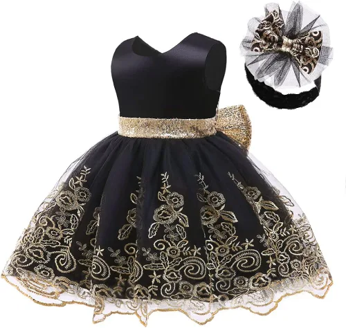 Miniatura 3 de LZH - Vestido de encaje con volantes y tocados para bebés, vestidos de flores con lazo para fiestas y bodas