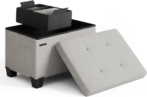 Miniatura 31 de Cubo otomano de almacenamiento con cubo pequeño, otomana cuadrada de 15 pulgadas con almacenamiento para sala de estar y dormitorio, reposapiés