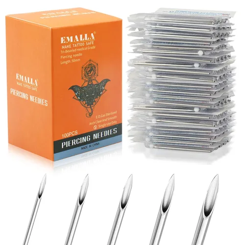 Miniatura 7 de Autdor 50 agujas de perforación, mixtas de 12G, 14G, 16G, 18G, 20G, estériles, de acero inoxidable 316L, agujas huecas para oreja, nariz, tabique