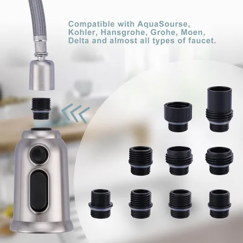 Miniatura 2 de Reemplazo de cabezal de grifo extraíble, cabezal rociador de grifo de cocina de 3 funciones con 9 adaptadores, boquilla de pulverización de cabezal