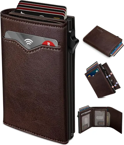 Miniatura 13 de Cartera miyozi para hombre, con bolsillo para efectivo, 2 ventanas para identificación, 9-13 ranuras para tarjetas, estuche metálico, elegante