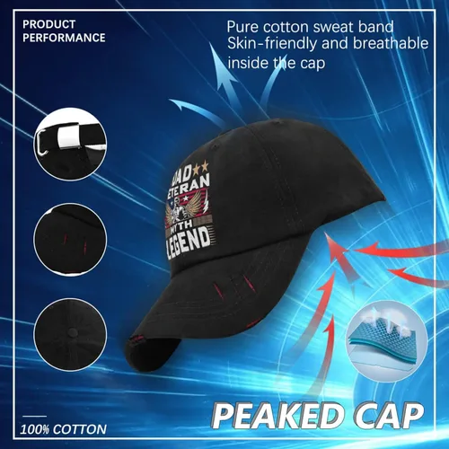 Miniatura 7 de dad Veteran, Myth Legend, Sun hat Hats for Men Fashion AllBlack Trucker Hats Gifts for Grandpa Baseball Caps
