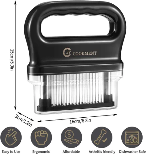 Miniatura 4 de JY COOKMENT Ablandador de carne con 48 cuchillas de acero inoxidable ultraafiladas, herramienta de cocina ideal para ablandar, barbacoa, adobo