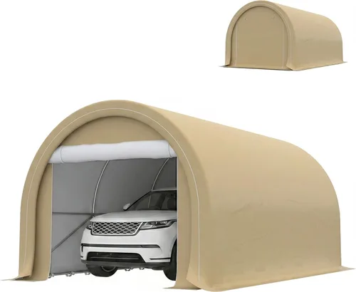 Outsunny Carport de 10' x 16', Tienda de Garaje de Almacenamiento Portátil Resistente con Puerta Grande con Cremallera, Cubierta de Toldo PE Anti-UV