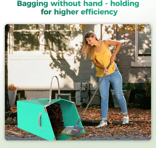 Miniatura 8 de Colector de hojas y bolsa reutilizable para basura de patio, plegable, portátil, con mango ajustable, limpieza de césped de jardín (50 galones)