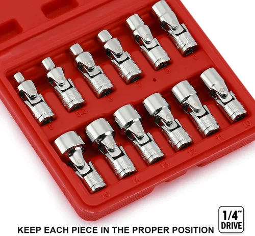 Miniatura 5 de EMENTOL 12 piezas 1/4" accionamiento juego de llaves universales de junta universal, 6 puntos, juego de llaves universales flexibles métricas, CR-V