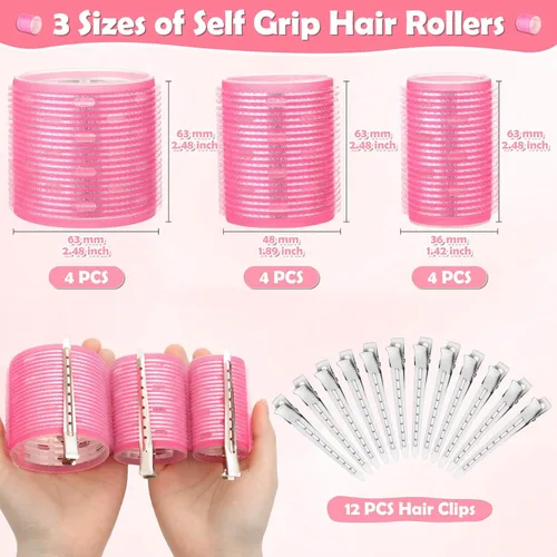 Miniatura 4 de Juego de rizadores de pelo jumbo térmicos con pinzas - 24 rodillos grandes de autoagarre para volumen y rizos en cabello largo, medio y corto