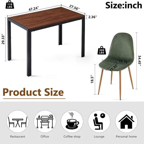 Miniatura 2 de Homedot Juego de mesa de cocina de 5 piezas para 4, mesa de comedor MDF de 47 pulgadas con grano de madera de nogal, 4 sillas tapizadas, silla