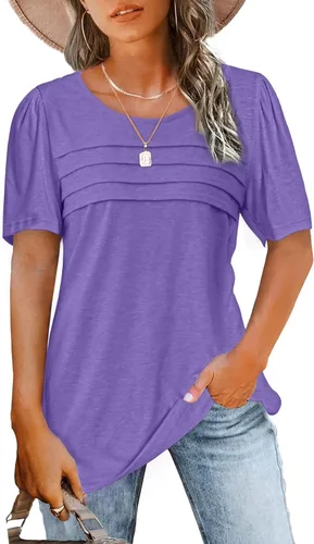 Miniatura 7 de JomeDesign - Camisetas casuales de verano para mujer, manga corta, cuello redondo, manga abullonada
