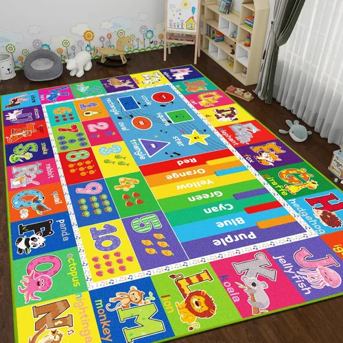 Miniatura 7 de ABC - Alfombra infantil para sala de juegos, alfombra de juego educativo para niños, alfombras preescolares con ABC, números, alfombras