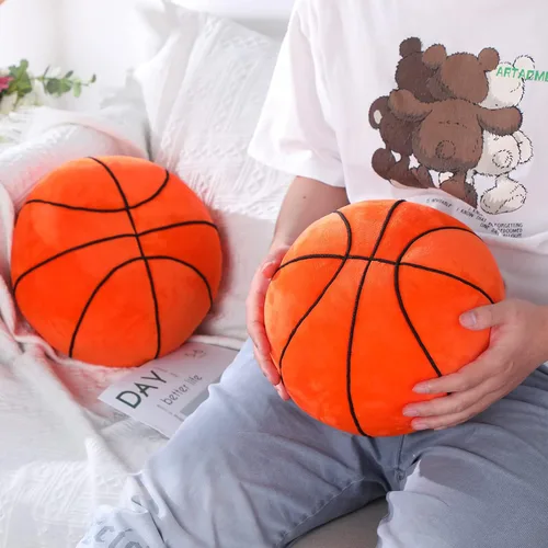 Miniatura 4 de HyDren 2 piezas de almohadas de felpa de baloncesto, suaves y esponjosas, juguetes de deportes para lanzar, cojines lindos con forma de baloncesto
