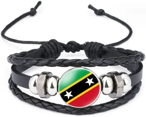 Miniatura 59 de vmcoatdu Mundial Muchas Banderas Nacionales Brazalete Retro de Aleación de Cuero para Pulsera de Cuerda Trenzada de Bandera Nacional
