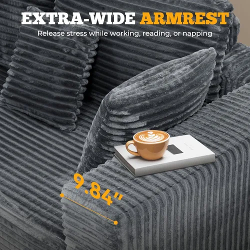 Miniatura 4 de Sofá cama seccional modular de 113", sofás de nube convertibles para sala de estar con otomana, juego de sofá cama de pana sin estructura de 6 Gris